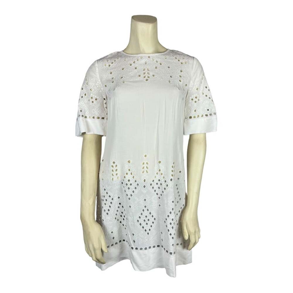 Theory White Lace Dress 0 Rayon Viscose Shift Mini Boho Crochet Overlay